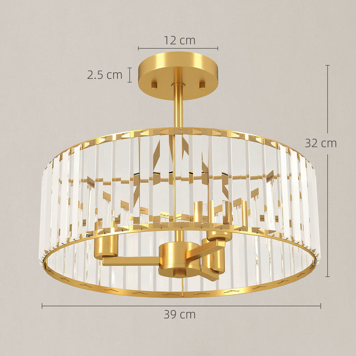 Crystal Ceiling Light Fixture, Semi Flush Mount Modern Crystal Chandelier Ceiling Light for Living Room, Bedroom, Hallway, Dining Room, E14 Base 3-Lights, Gold Tone