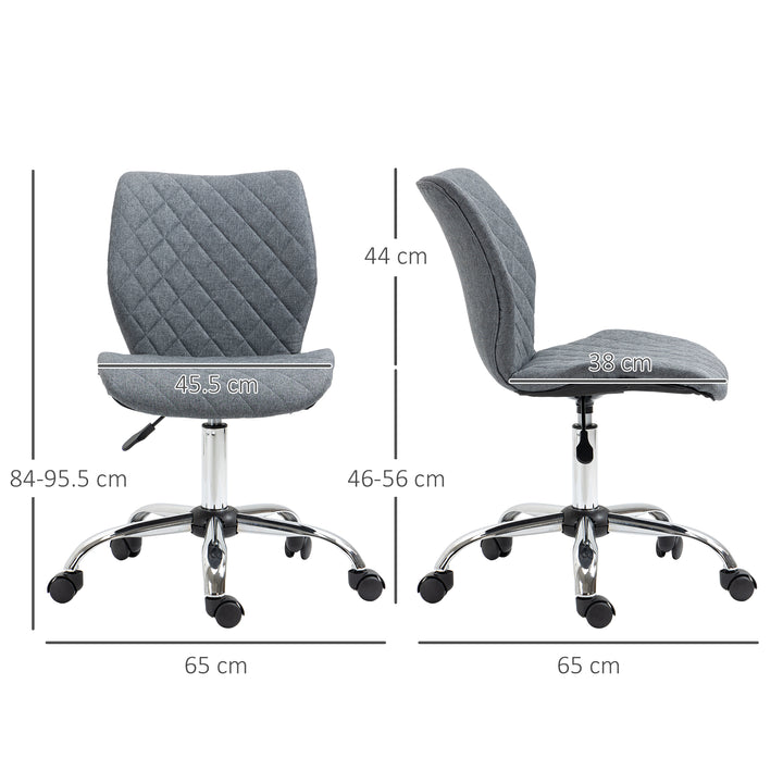 Armless Office Chair Adjustable Computer Chair Swivel Chair with Rolling Wheels and Linen Fabric Back Support for Home Office Students Study Grey