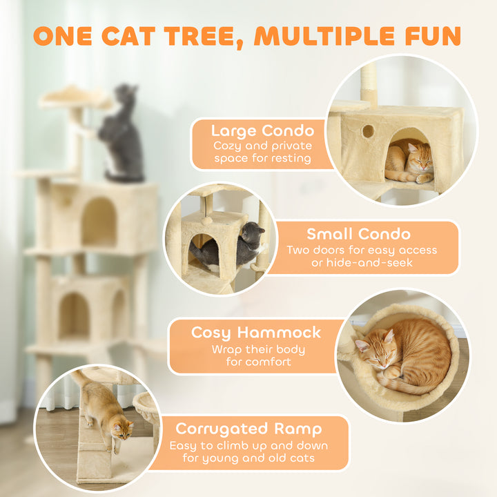 160cm Large Cat Tree Tower with Sisal Scratching Posts, Condos, Plush 