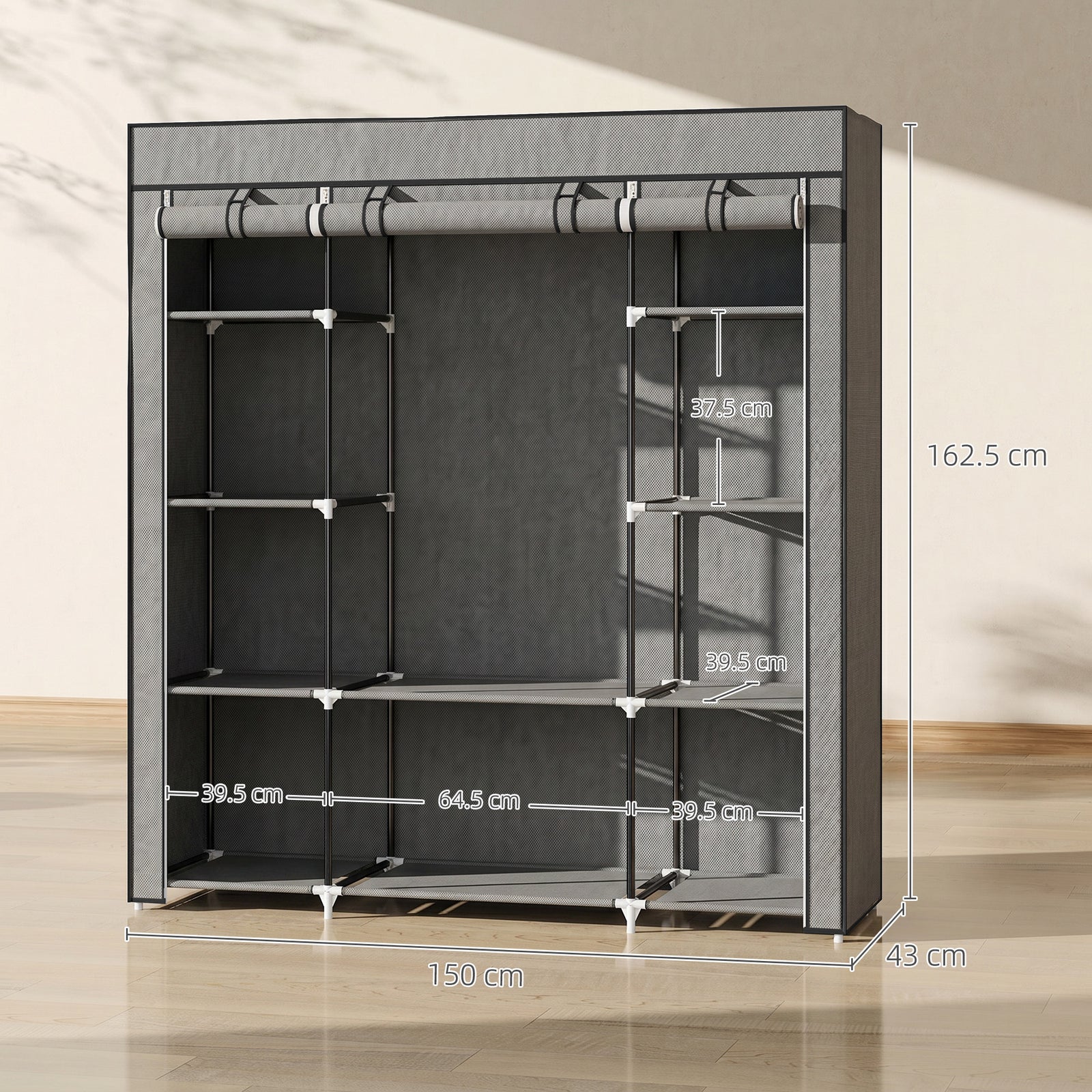 Clothes Storage Organiser with Hanging Rail, Shelves, Portable Wardrob