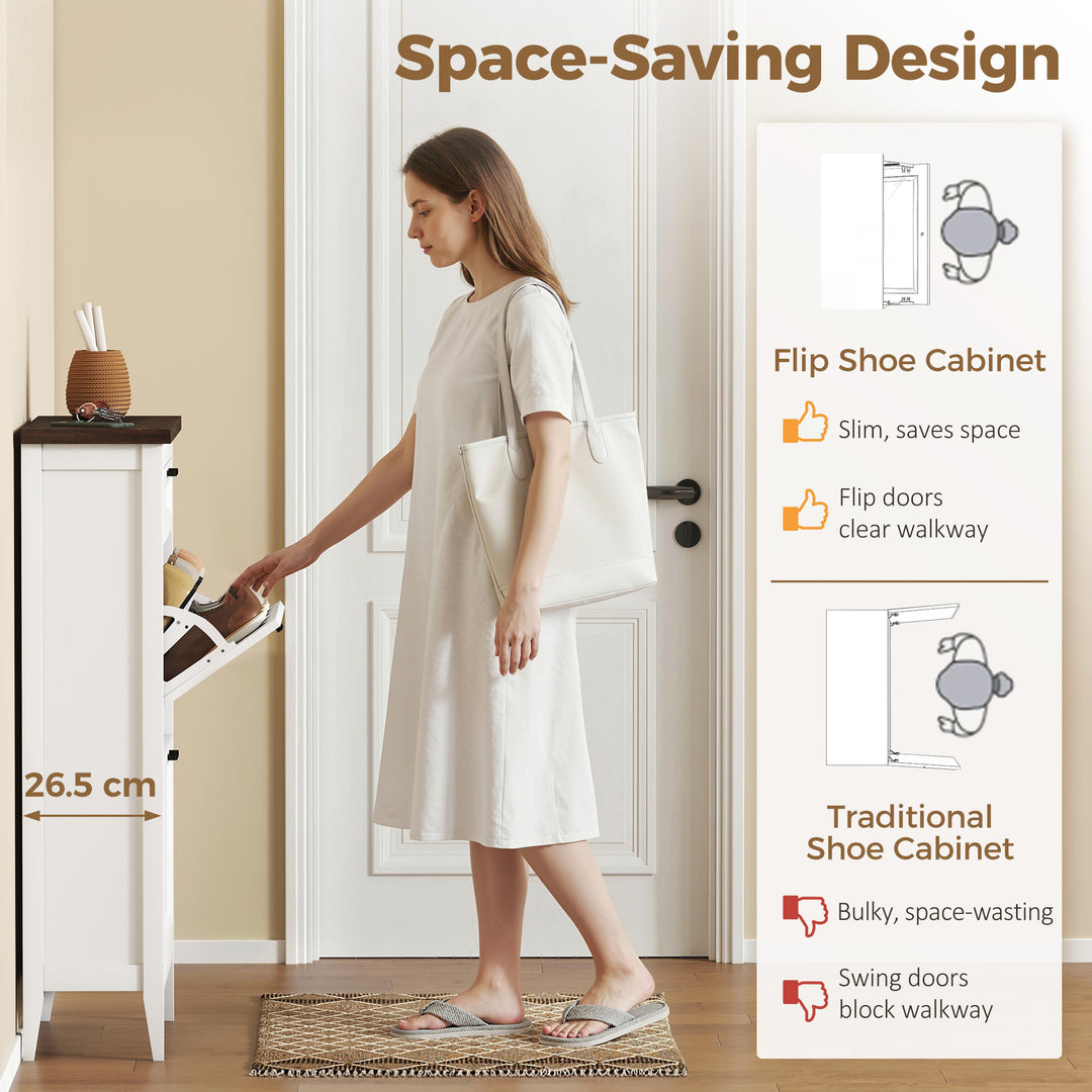 Shoe Cabinet with 2 Flip Drawers, Farmhouse Narrow Shoe Storage Cabine