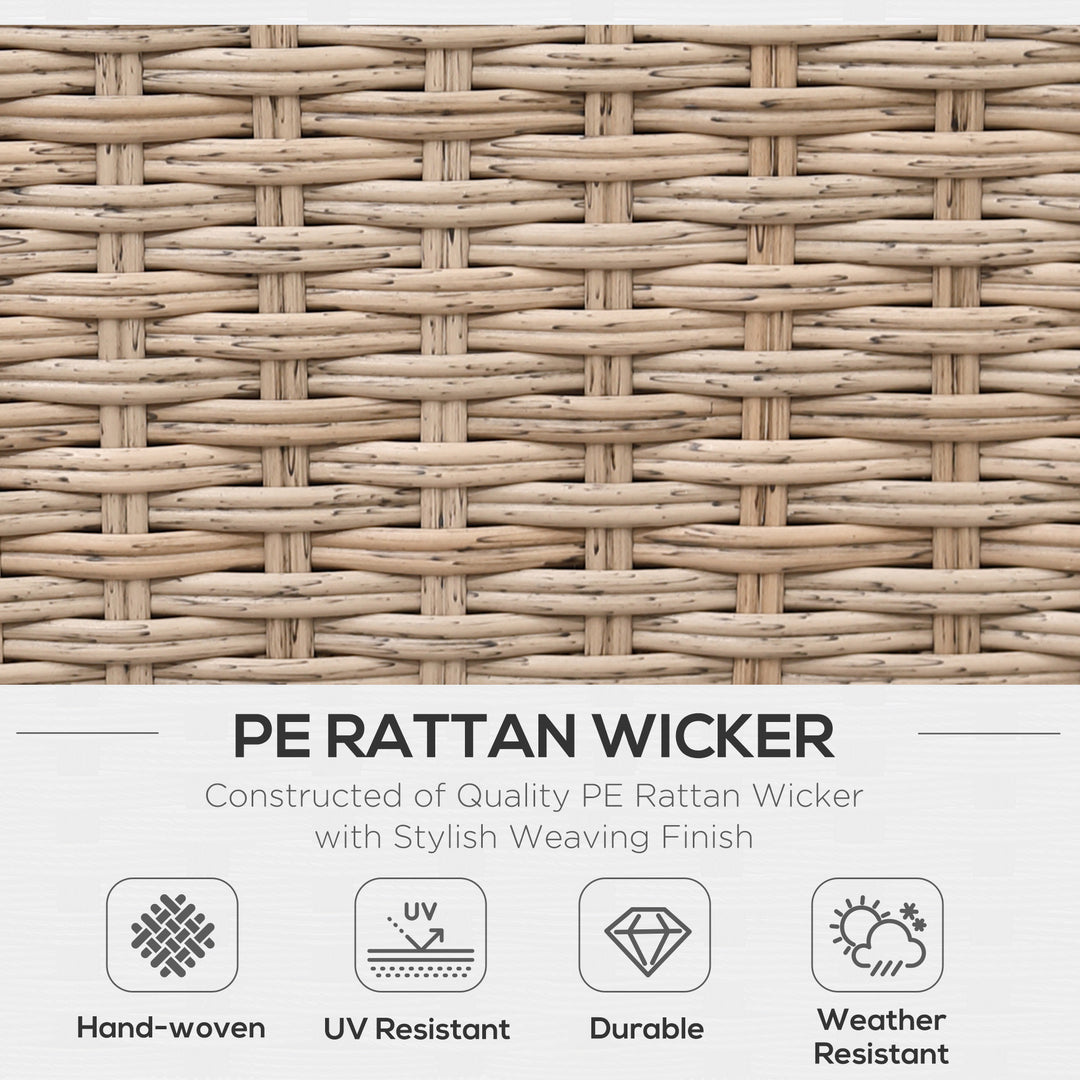 MCL 4 Pieces Rattan Garden Furniture Set, Garden Corner Sofa with Side Trays, Wicker Conservatory Furniture Set with Loveseats, Slatted Plastic Top Coffee Table and Cushions, Beige