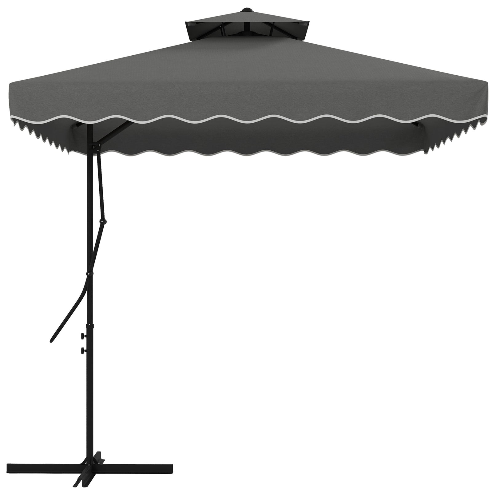 2.5m Square Double Top Garden Parasol Cantilever Umbrella with Ruffles, Dark Grey