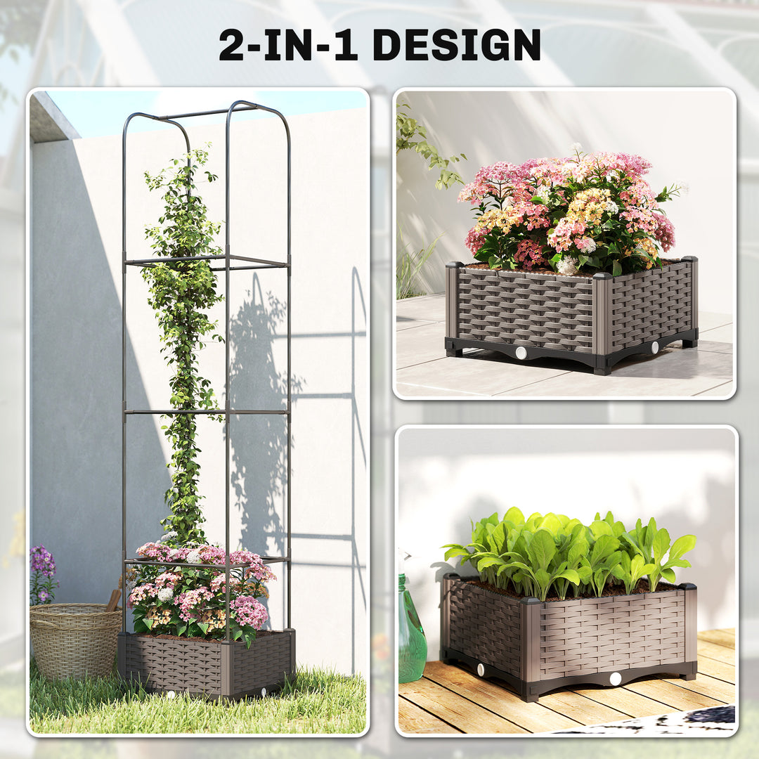 Raised Garden Bed with Trellis, Plastic Planter Box with Drainage Hole