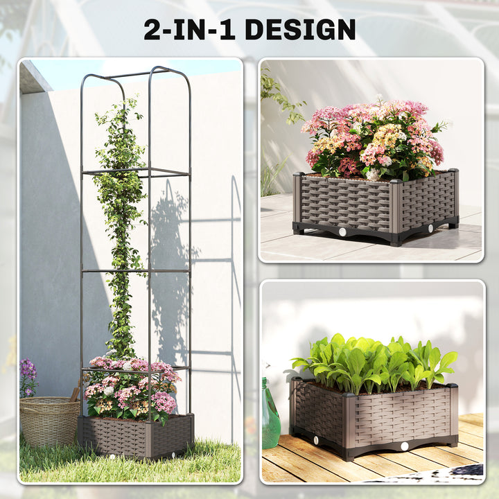Raised Garden Bed with Trellis, Plastic Planter Box with Drainage Hole