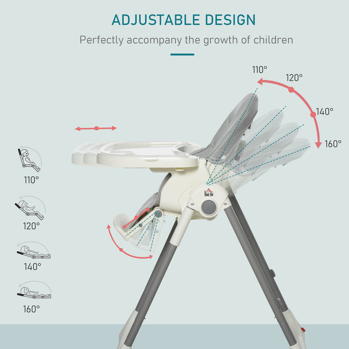 HOMCOM Convertible High Chair: Foldable Feeding Station Transitioning to Toddler Seat, Adjustable Height, Removable Tray, Greystone | Aosom UK