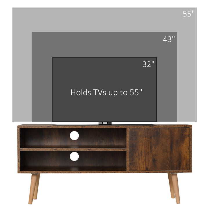 HOMCOM TV Unit Cabinet for TVs up to 55 Inches, TV Stand with Cupboard and Storage Shelves, Cable Holes for Living Room, Brown