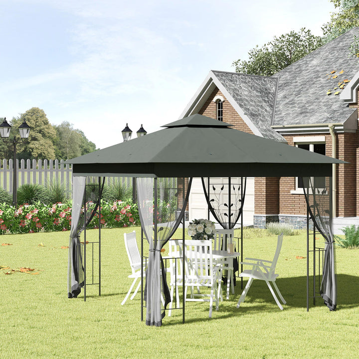 MCL 3 x 3(m) Steel Frame Double Roof Garden Gazebo - Grey