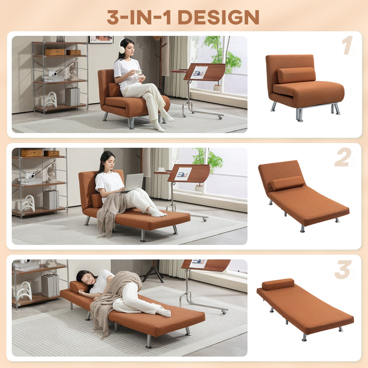 Single Linen-Feel Sleeper Chair - Coffee