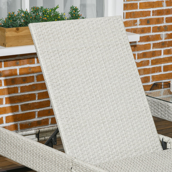 3-piece PE Rattan Sun Lounger Set with Adjustable 5-Position Recliner,