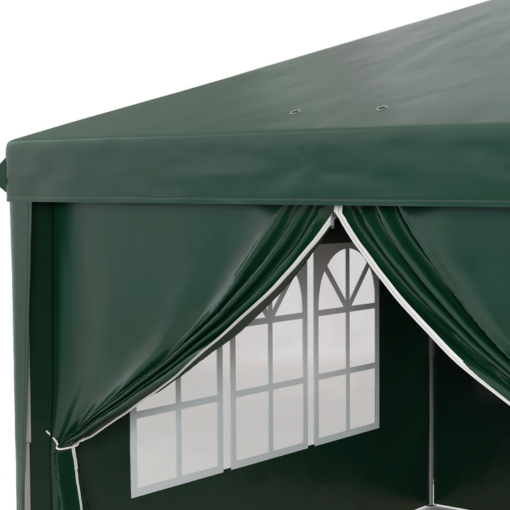 3 x 6m Pop-Up Gazebo, with Curtain Walls and Windows - Dark Green