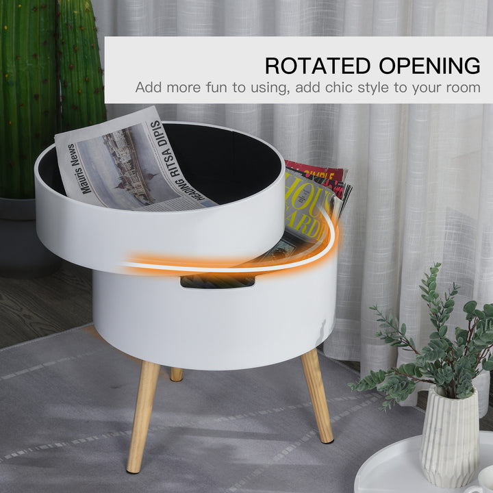 3-Tier Coffee Table, Round End Table with 2 Hidden Compartments and Detachable Tray, Side Table with Storage for Living Room, White