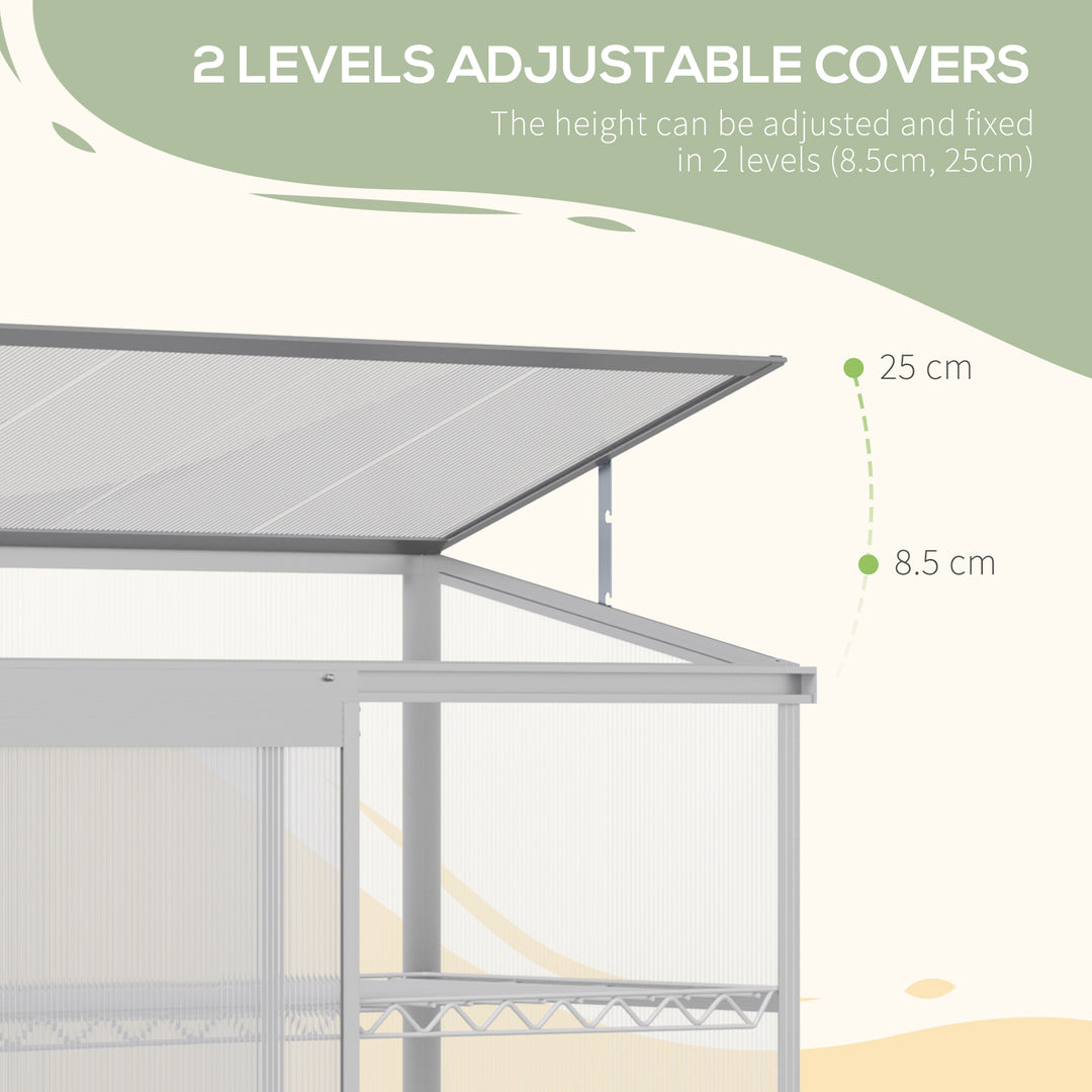 Outsunny 3-Tier Mini Greenhouse Garden Cold Frame Plant Growth House w / Polycarbonate Panels, Openable Roof, 129.5 x 58 x 140 cm, Silver