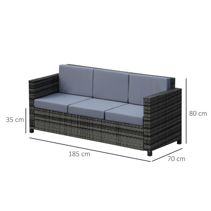 3 Seater All Weather Outdoor Sofa, Garden Rattan Sofa with Cushions and Mental Frame, Grey