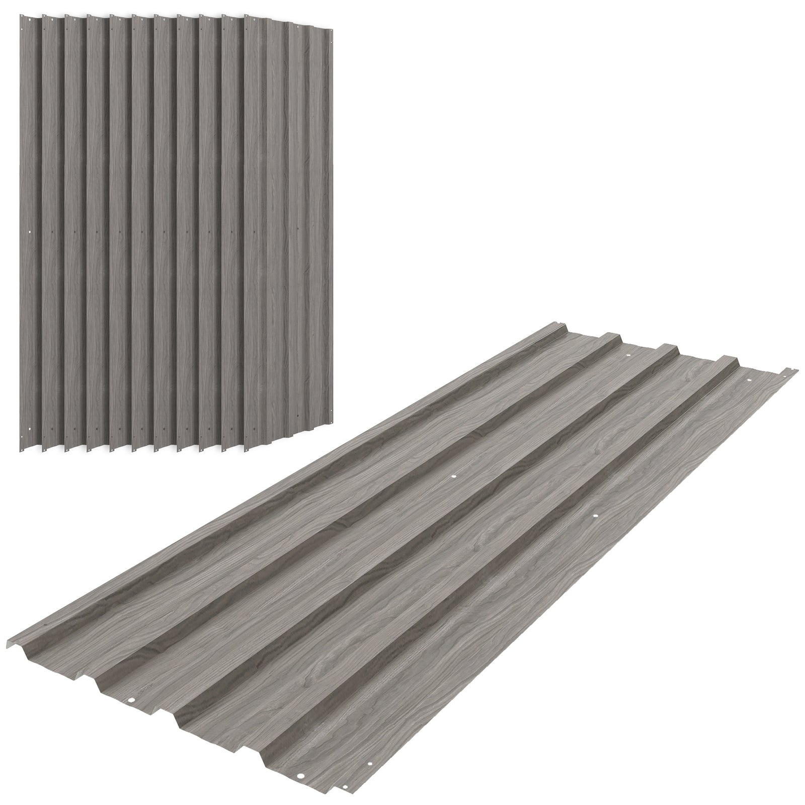 Set of 12 Corrugated Steel Roof Sheet Panels - Grey Wood Effect
