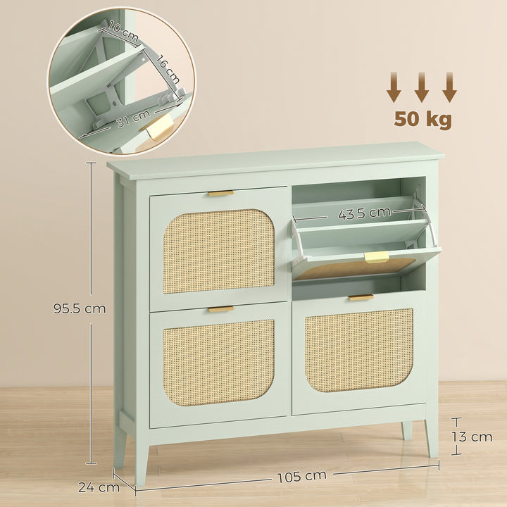 Narrow Shoe Cabinet, Boho Slim Shoe Storage Cabinet with 4 Flip Drawer