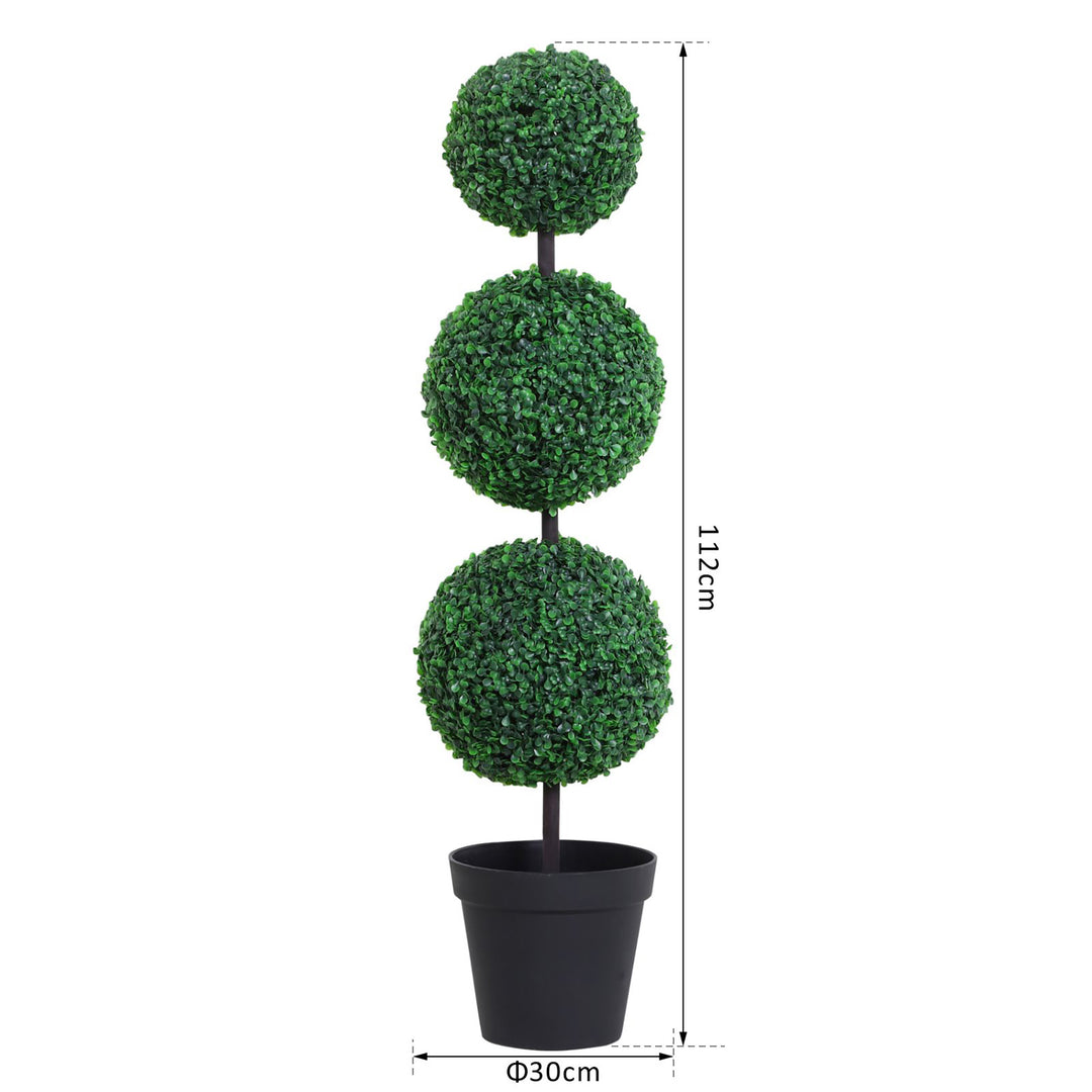 Outsunny Set of 2 Artificial Boxwood Ball Topiary Trees Potted Decorative Plant Outdoor and Indoor Décor (112cm) | Aosom UK