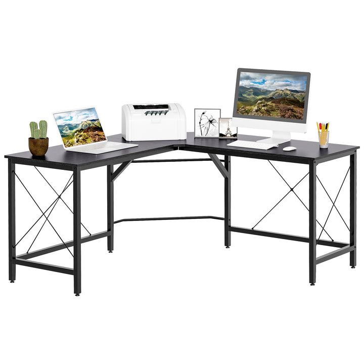 L-Shaped Corner Desk, Computer Desk for Home Office, Space-Saving Study Workstation, Easy to Assemble, 150 x 150 x 76cm, Black