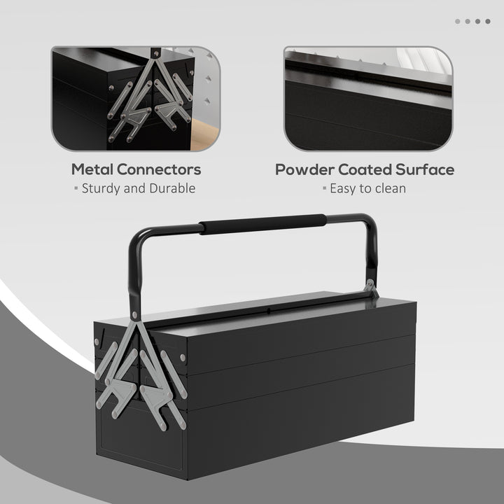 3 Tier Metal Toolbox, 5 Tray Professional Portable Tool Box with Carry Handle for Workshop, 56cmx20cmx34cm, Black