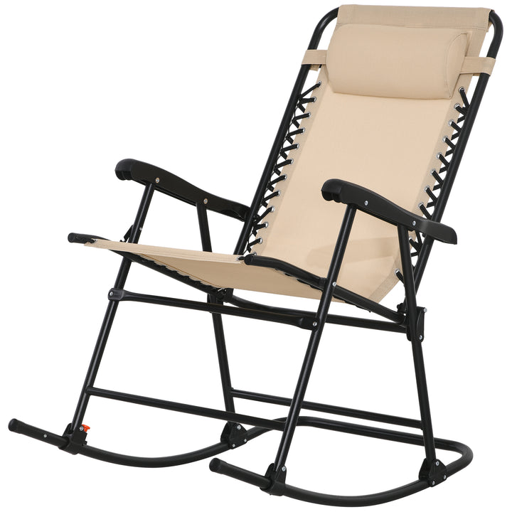 Outsunny Outdoor Folding Rocking Chair, Zero Gravity Design with Headrest, Portable and Comfortable, Beige | Aosom UK