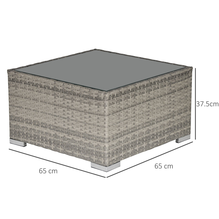 Square PE Wicker Rattan Table, with Glass Top - Light Grey