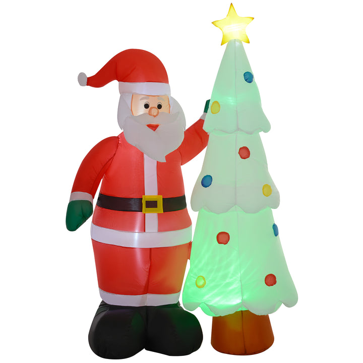 HOMCOM 7ft Christmas Inflatable Decoration Santa Claus and Christmas Tree with Rotating Magic Ball Light, Blow-Up Outdoor LED Yard Display for Lawn Garden Party | Aosom UK