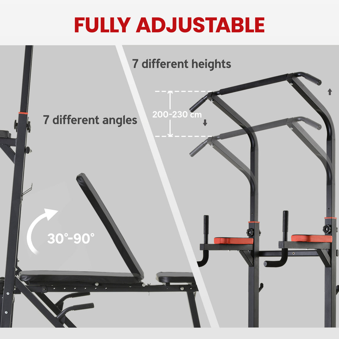 MCL Pull Up Station with Adjustable Weight Bench, Dip Station and Barbell Rack, Multi-Function Power Tower Free Standing Pull Up Bar for Home Gym