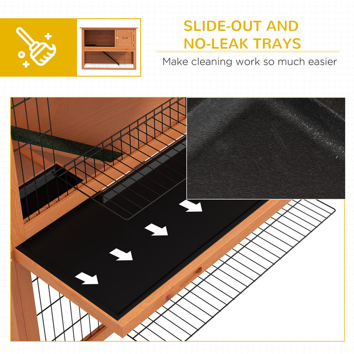 Two-Tier Antiseptic Wood Rabbit Hutch, 92cm Guinea Pig Hutch with Run - Orange