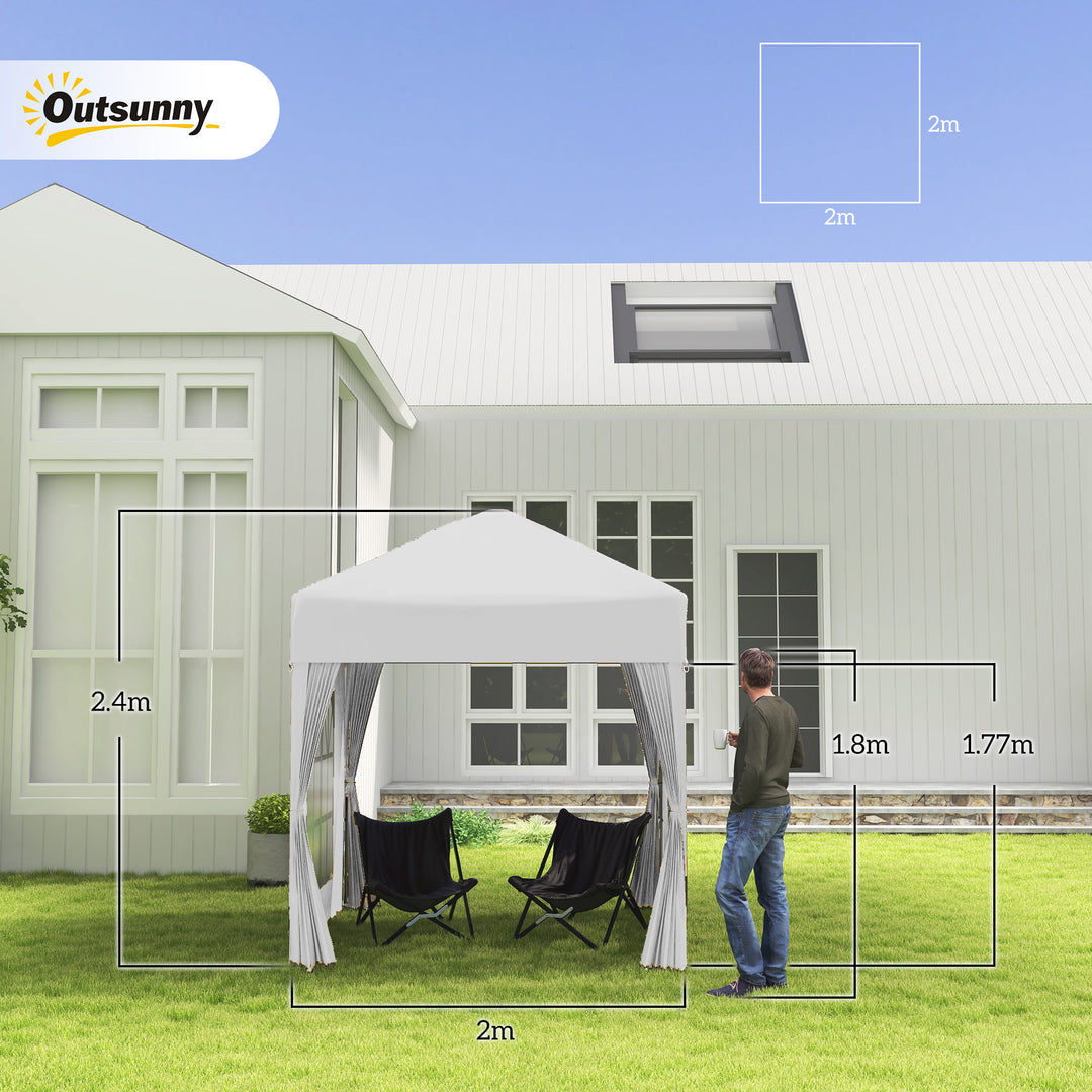 2 x 2 m Garden Pop Up Gazebo, Wedding Party Tent Marquee, Water Resistant Awning Canopy with Sidewalls, Windows, Carry Bag, White