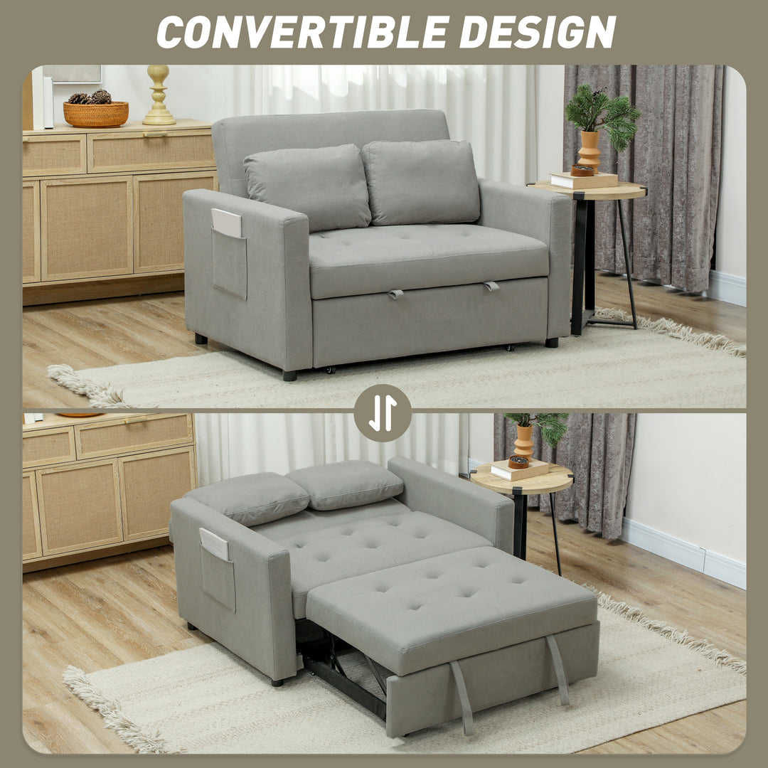 Velvet-Feel Two-Seater Sofa Bed - Light Grey