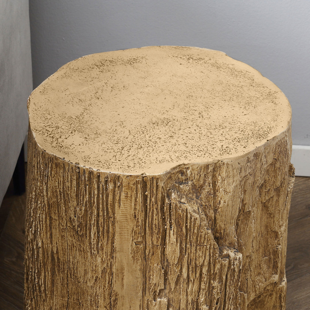 Tree Stump End Table, Round Concrete Side Table for Indoor and Outdoor