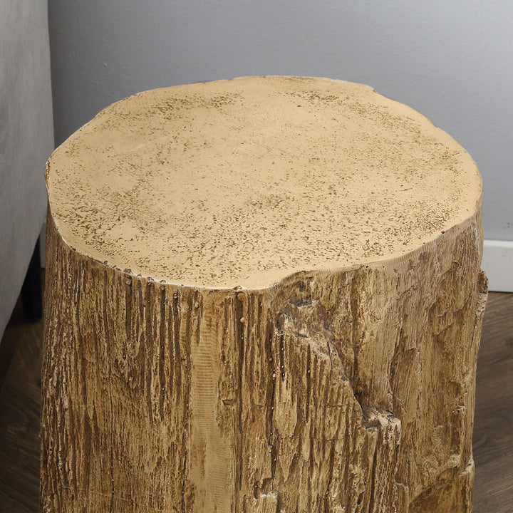 Tree Stump End Table, Round Concrete Side Table for Indoor and Outdoor