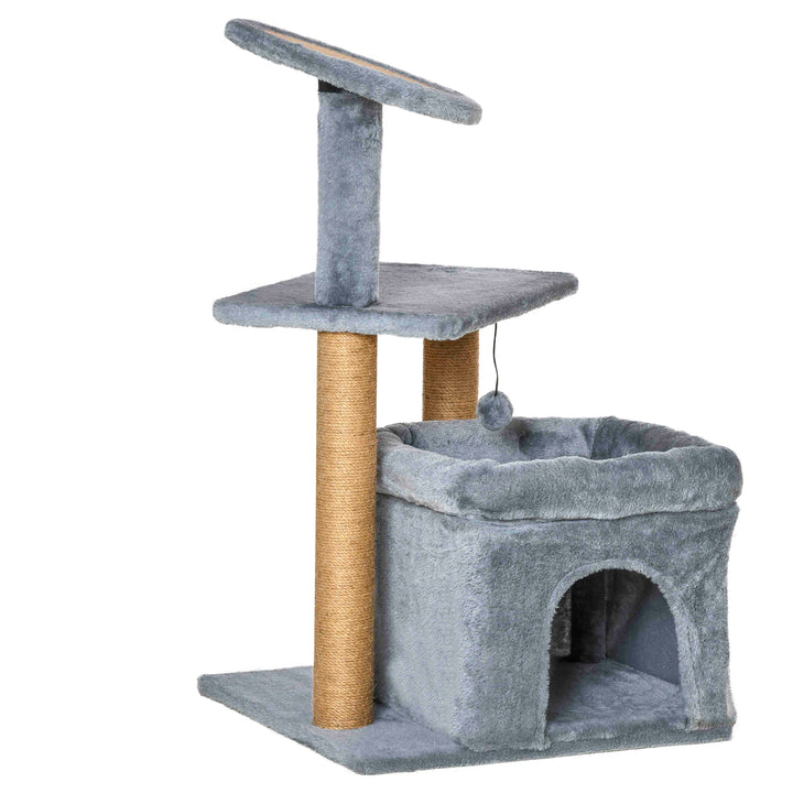 Cat Tree Tower for Indoor Cats, Cat Scratching Post with Bed, Cat House, Scratching Pad, Perch, Interactive Ball Toy 48 x 48 x 84cm, Grey