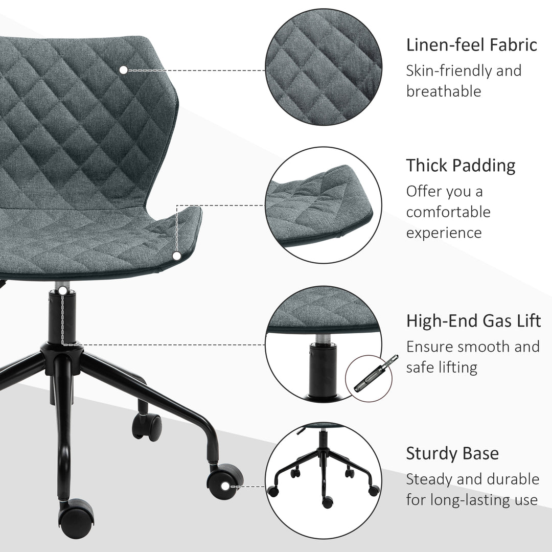 Office Computer Desk Chair, Swivel Task Chair no Arms, Fabric Study Chair with Adjustable Height and Rolling Wheels for Home Work, Grey