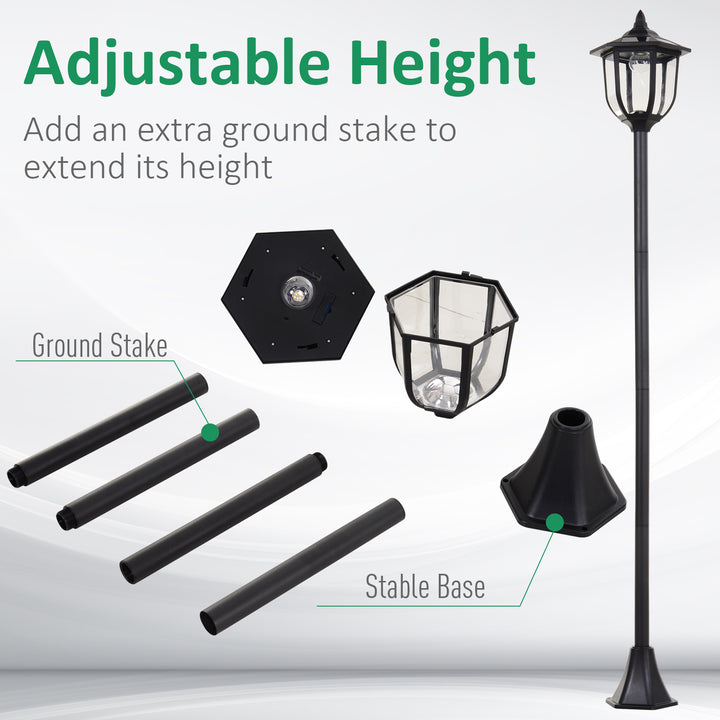 Outsunny 1.77m Tall Free-Standing ABS Garden Solar LED Lamp Post Black | Aosom UK