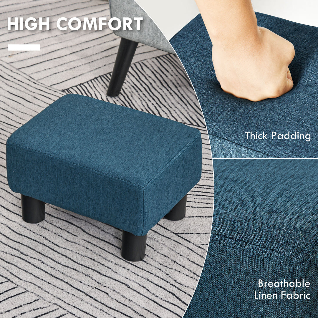 HOMCOM Linen Fabric Ottoman Footstool, Cube Design with 4 Plastic Legs, Comfortable Seating, Blue | Aosom UK