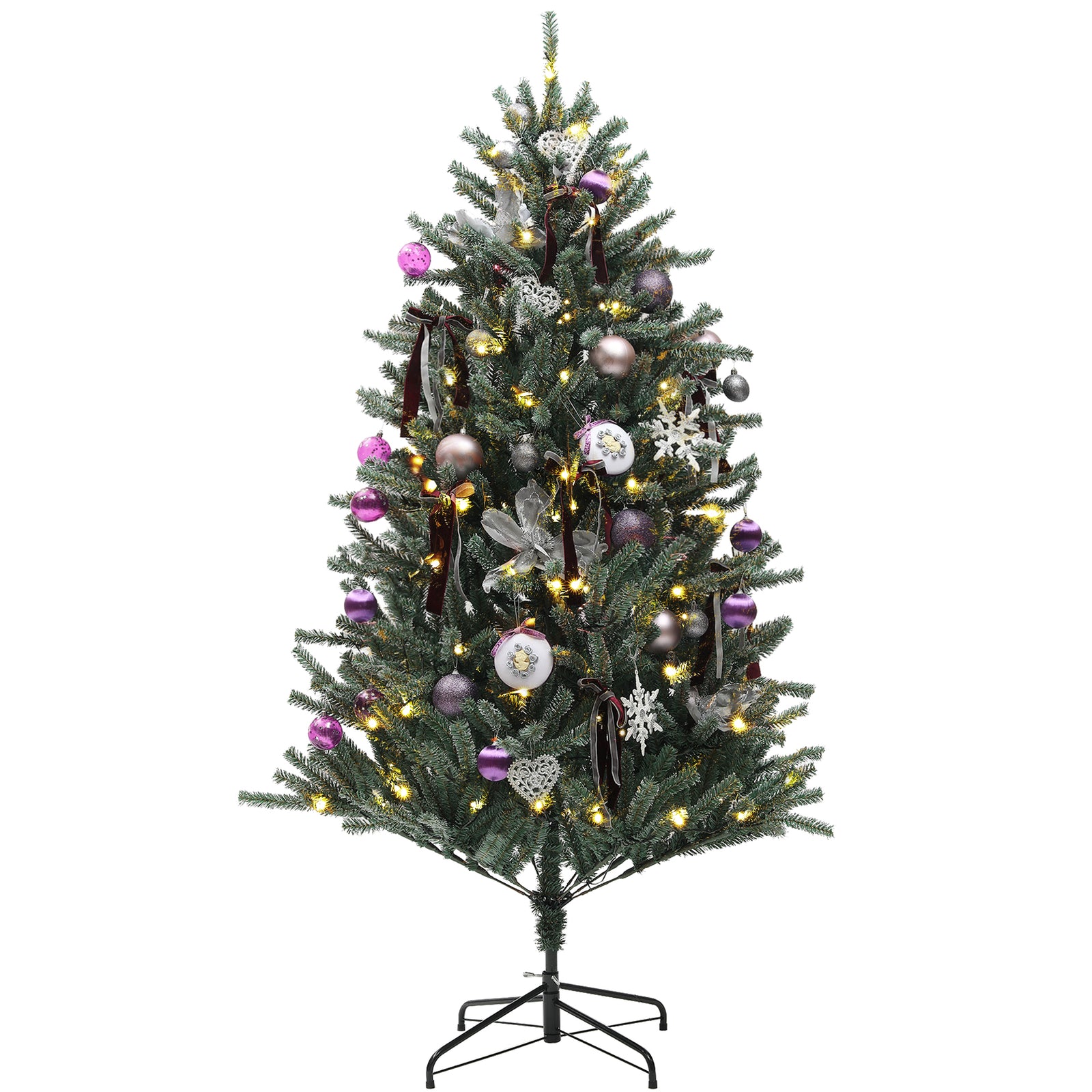 6ft Artificial Christmas Tree, with Purple Decorations and Lights