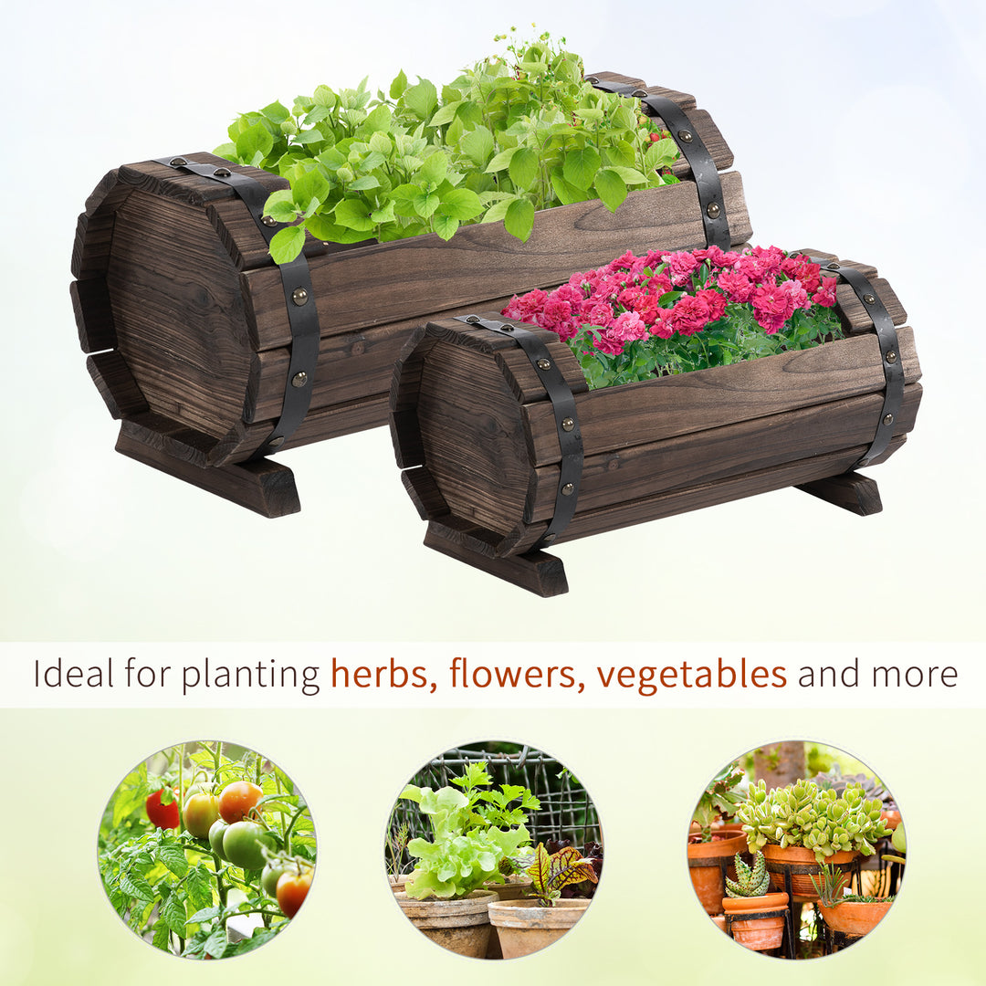 Outsunny Set of 2 Wooden Planter Boxes, Durable Outdoor & Indoor Flower Beds, Carbonized Wood Finish