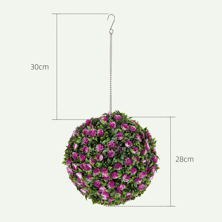 Set of 2 Decorative Artificial Plants, UV-protected Artificial Plant Topiary Rose Balls, Fake Plants for Home Indoor outdoor Decor, 28cm, Purple