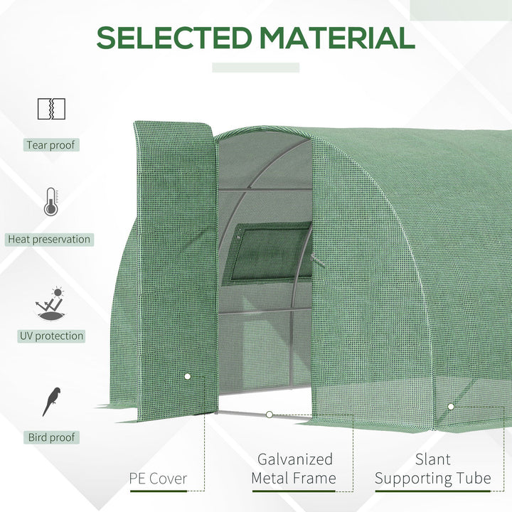 Outsunny 4 x 3 x 2 m Walk-In Greenhouse Reinforced Polytunnel Greenhouse with Metal Hinged Door, Steel Frame and Mesh Windows, Green