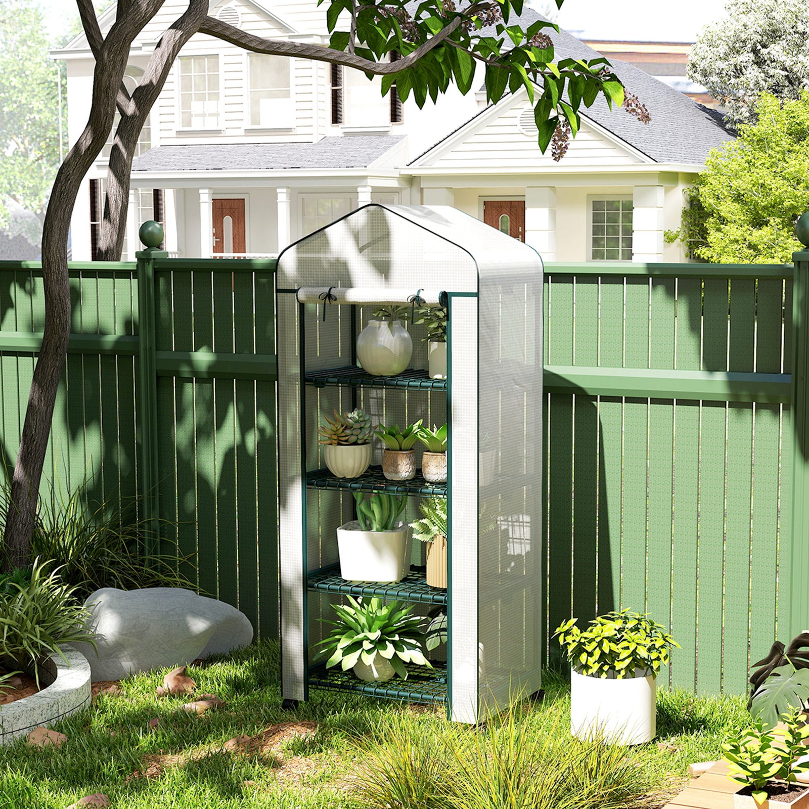 4 Tier Mini Portable Greenhouse Compact Plant Grow Shed Metal Frame PE