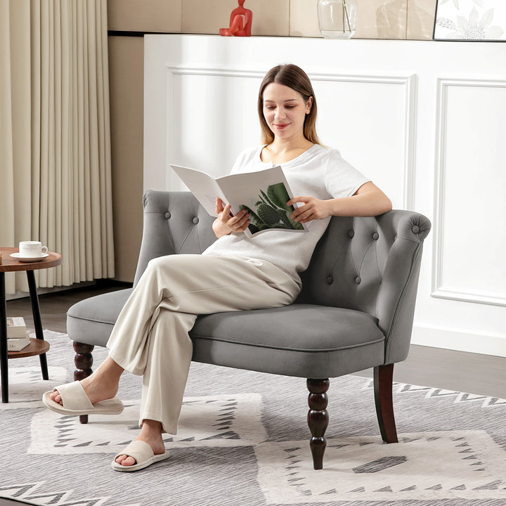 HOMCOM Velvet 2 Seater Sofa, Button Tufted Wingback Loveseat with Rubber Wood Legs for Living Room, Bedroom, Charcoal Grey
