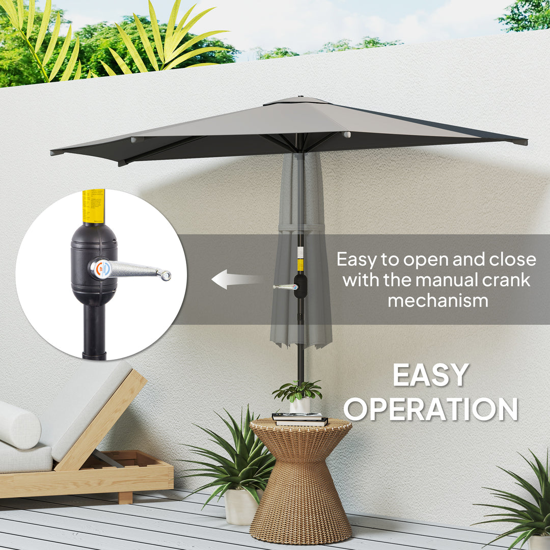 3(m) Half Parasol, Semi Round Umbrella with Metal Frame, Crank Handle for Balcony, Garden, Dark Grey