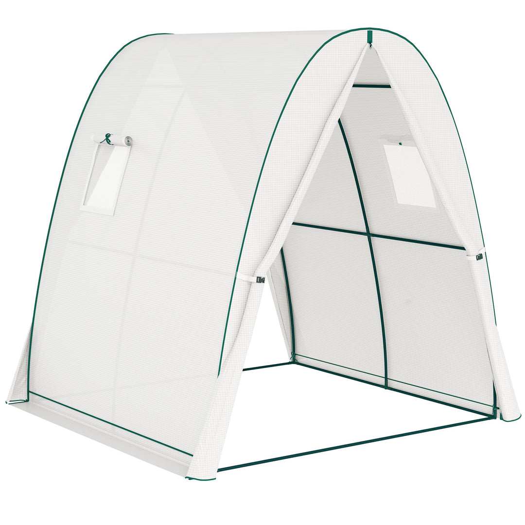 Polytunnel Greenhouse with Sandbags, Walk-In Tunnel Green House with 2 Doors and Screen Windows, 1.8 x 1.8 x 2m