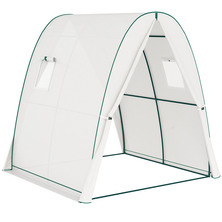 Polytunnel Greenhouse with Sandbags, Walk-In Tunnel Green House with 2 Doors and Screen Windows, 1.8 x 1.8 x 2m