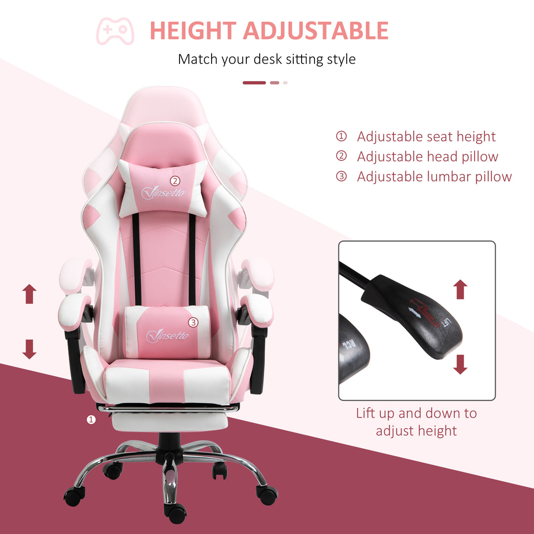 Ergonomic Gaming Chair, PU Leather Reclining Computer Chair with Footrest and Lumbar Support, Headrest and Adjustable Height for Adults, Pink