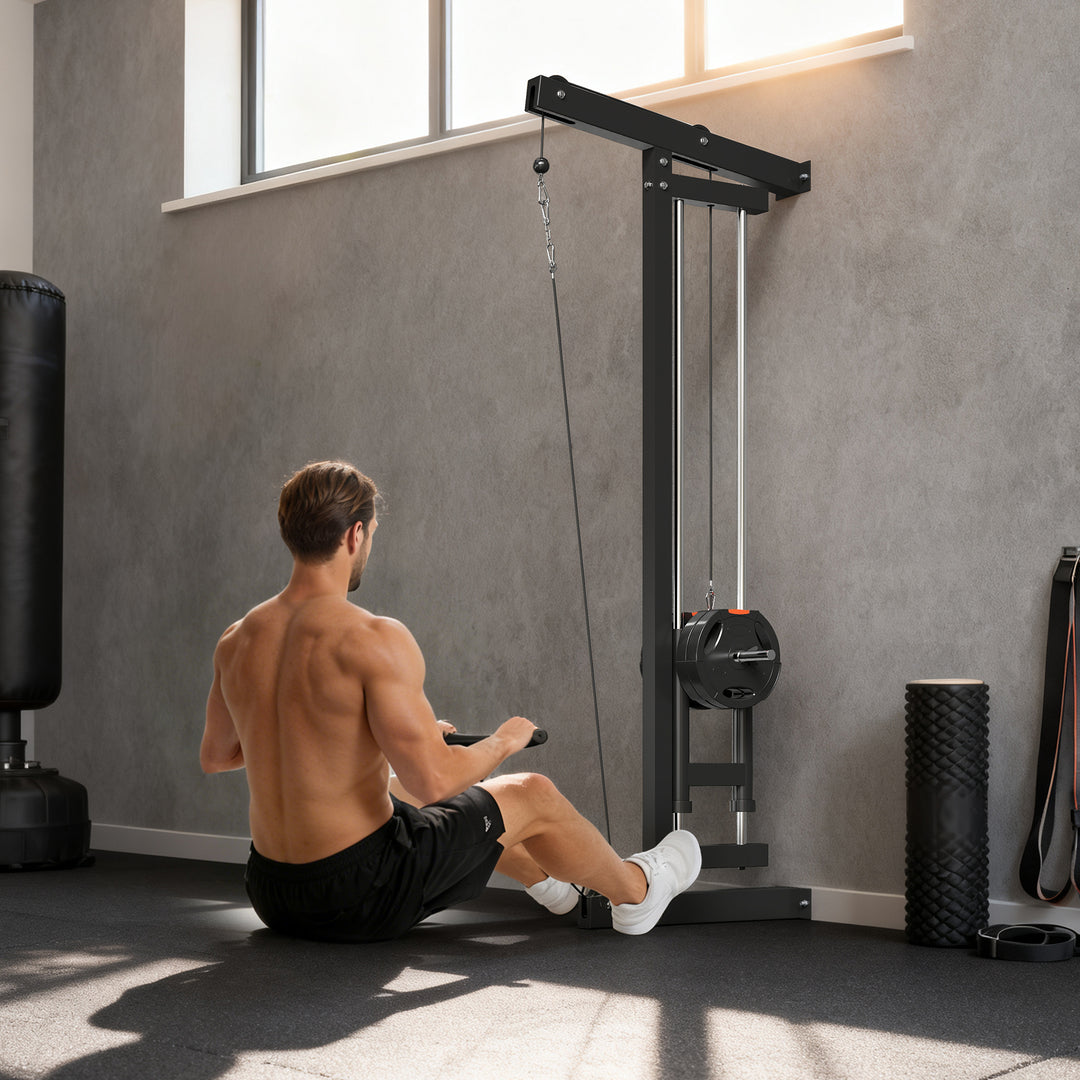 Wall Mounted Lat Pull Down Machine, Crossover Cable Machine with High & Low Pulleys for Home Gym Full Body Workout