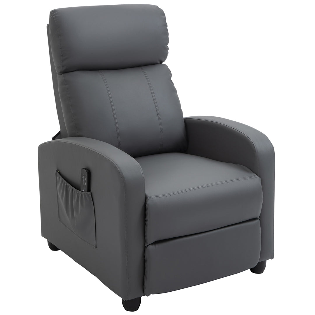 Recliner Armchair, Massage Faux Leather Push Back Reclining Chair with Adjustable Leg Rest, Side Pocket, for Home Living Room Theatre, Grey