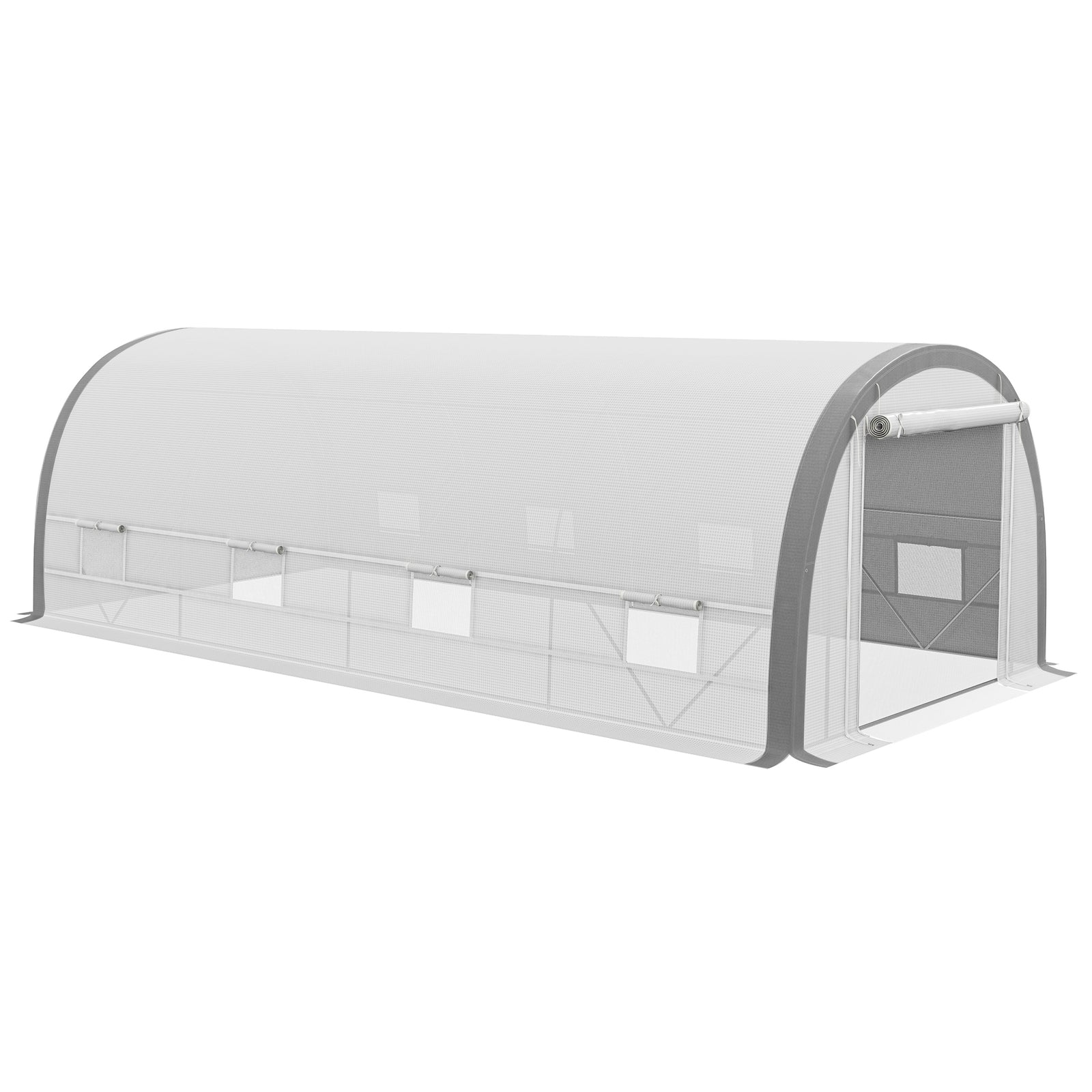 6 x 3(m) Polytunnel Greenhouse with Upgraded Structure, Mesh Door and Windows, 15 Plant Labels, White