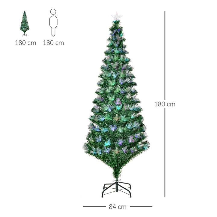 6FT Multicoloured Artificial Christmas Tree w/ Fibre Optic Lights Pre-Lit Modes Metal Stand Star Holder Home Seasonal Decoration